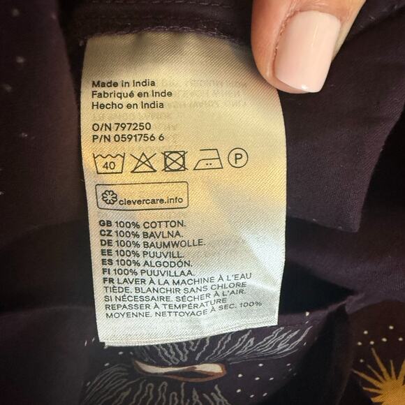 H&M Celestial Print Ruffle Blouse Long Sleeve High Neck Black Gold US 2 NWT - Picture 9 of 9